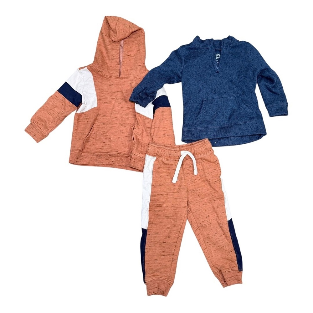 Cat&Jack  3pc Hoodie Jogger Set Kids 24M Blue Orange Colorblock Quarter‎ Zip